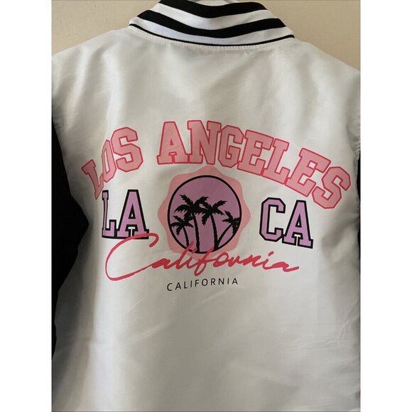Vintage Y2K  rue21 Satin Varsity Jacket Size Medium White Los Angelos California - Picture 2 of 16
